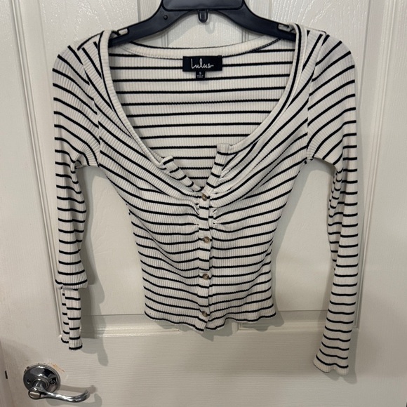 Lulus Tops - Lulu's Cream and Black Striped Button Down Shirt